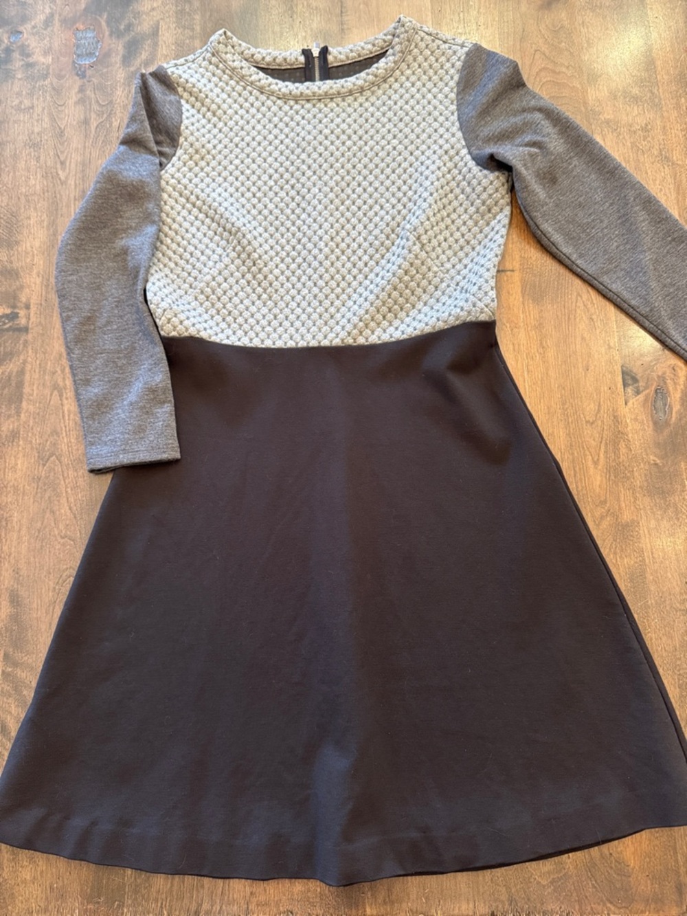 LOFT Gray and Black Color Block Long Sleeved  Knee Length Dress